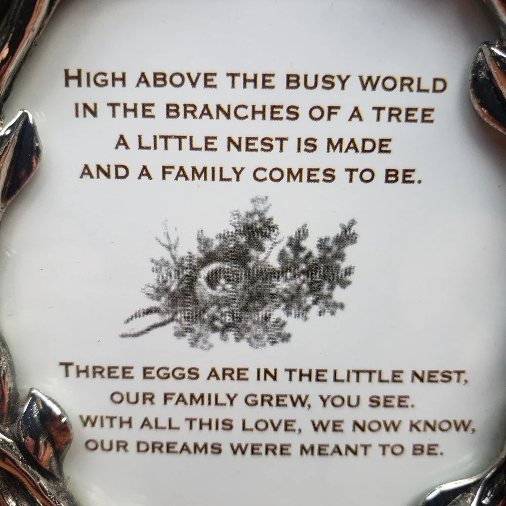 Bird Nest, Branches and Eggs Silver Picture Frame- Free Standing - 4.5